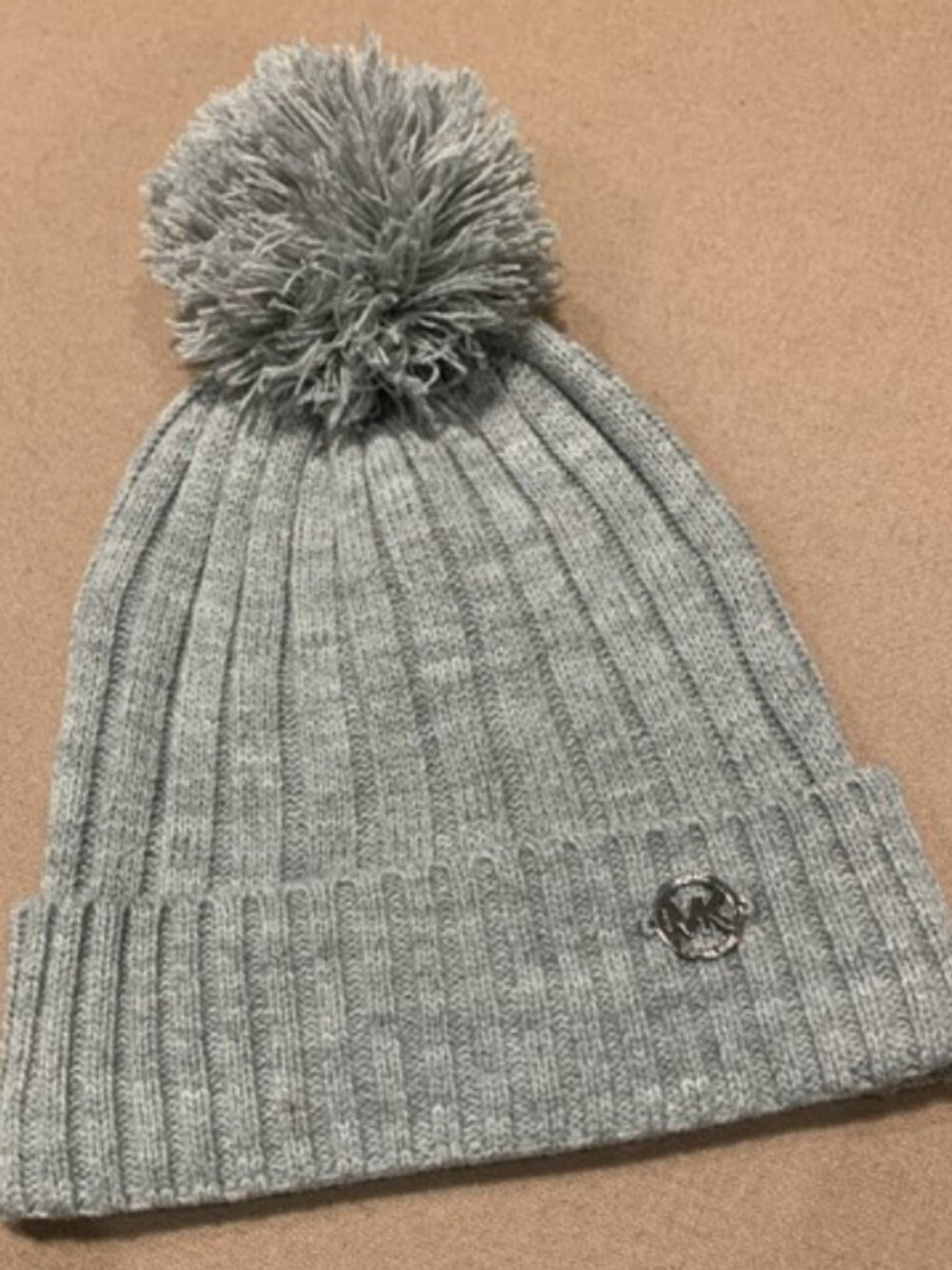 Michael Kors womens Light Gray Ribbed Pom Beanie winter hat